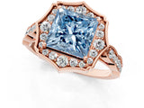 Rose gold Fancy Blue Princess  Halo Diamond Engagement Ring with Milgrain Band and Four-Prong Setting_38