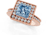 Rose gold Fancy Blue Princess  Halo Diamond Engagement Ring with Milgrain Pave Band and Four-Prong Setting_112