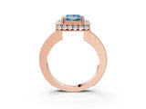 Rose gold Fancy Blue Princess  Halo Diamond Engagement Ring with Milgrain Pave Band and Four-Prong Setting_114