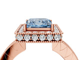 Rose gold Fancy Blue Princess  Halo Diamond Engagement Ring with Milgrain Pave Band and Four-Prong Setting_115
