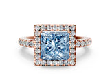 Rose gold Fancy Blue Princess  Halo Diamond Engagement Ring with Pavé Band and Four-Prong Setting_39