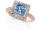 Rose gold Fancy Blue Princess  Halo Diamond Engagement Ring with Pavé Band and Four-Prong Setting_40