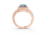 Rose gold Fancy Blue Princess  Halo Diamond Engagement Ring with Pavé Band and Four-Prong Setting_42