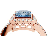 Rose gold Fancy Blue Princess  Halo Diamond Engagement Ring with Pavé Band and Four-Prong Setting_43