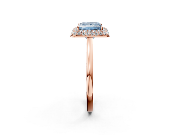 Rose gold Fancy Blue Princess  Halo Diamond Engagement Ring with Solitaire Band and Four-Prong Setting
