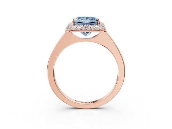 Rose gold Fancy Blue Princess  Halo Diamond Engagement Ring with Solitaire Band and Four-Prong Setting