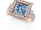 Rose gold Fancy Blue Princess  Halo Diamond Engagement Ring with Split Shank and Four-Prong Setting 1