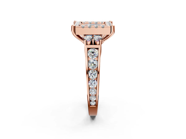 Rose gold Fancy Blue Princess  Halo Diamond Engagement Ring with Split Shank and Four-Prong Setting