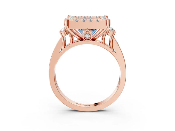 Rose gold Fancy Blue Princess  Halo Diamond Engagement Ring with Split Shank and Four-Prong Setting