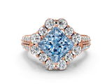 Rose gold Fancy Blue Princess  Halo Diamond Engagement Ring with Split Shank and Prong Setting_66