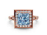 Rose gold Fancy Blue Princess  Halo Diamond Engagement Ring with Twisted Band and Four-Prong Setting 1