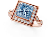 Rose gold Fancy Blue Princess  Halo Diamond Engagement Ring with Twisted Band and Four-Prong Setting 2