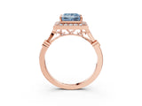 Rose gold Fancy Blue Princess  Halo Diamond Engagement Ring with Twisted Band and Four-Prong Setting 4