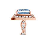 Rose gold Fancy Blue Princess  Halo Diamond Engagement Ring with Twisted Band and Four-Prong Setting