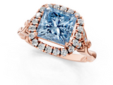 Rose gold Fancy Blue Princess  Halo Diamond Engagement Ring with Vintage-Inspired Band and Four-Prong Setting_4