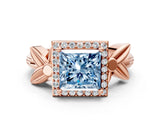 Rose gold Fancy Blue Princess  Halo Diamond Floral Band with Four-Prong Setting_55