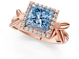 Rose gold Fancy Blue Princess  Halo Diamond Floral Band with Four-Prong Setting_56