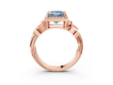 Rose gold Fancy Blue Princess  Halo Diamond Floral Band with Four-Prong Setting_58