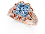 Rose gold Fancy Blue Princess  Halo Diamond Floral Split Shank Engagement Ring 1