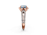 Rose gold Fancy Blue Princess  Halo Diamond Floral Split Shank Engagement Ring 2