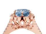 Rose gold Fancy Blue Princess  Halo Diamond Floral Split Shank Engagement Ring 4