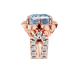 Rose gold Fancy Blue Princess  Halo Diamond Floral Split Shank Engagement Ring 5