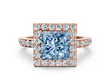 Rose gold Fancy Blue Princess  Halo Diamond Pavé Band Ring with Prong Setting_20