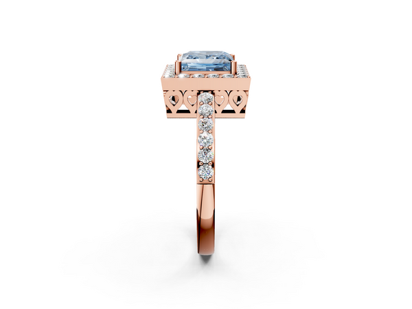 Rose gold Fancy Blue Princess  Halo Diamond Pavé Band Ring with Prong Setting