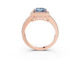 Rose gold Fancy Blue Princess  Halo Diamond Pavé Band Ring with Prong Setting_23