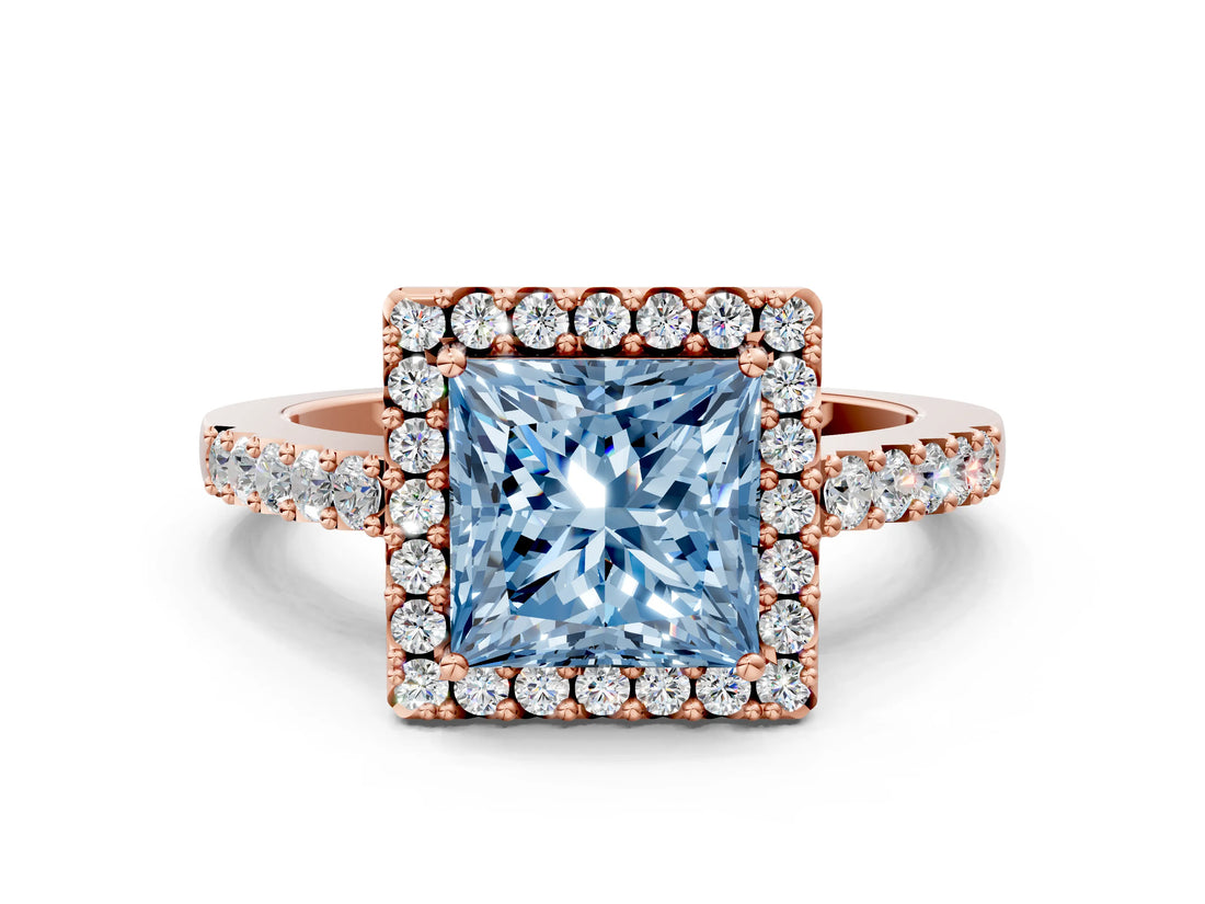 Rose gold Fancy Blue Princess  Halo Diamond Pavé Solitaire Ring_39
