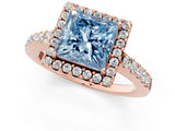 Rose gold Fancy Blue Princess  Halo Diamond Pavé Solitaire Ring_40