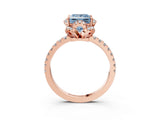 Rose gold Fancy Blue Princess  Halo Diamond Pave Band Ring with Four-Prong Setting_18
