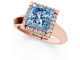 Rose gold Fancy Blue Princess  Halo Diamond Ring with Cathedral Band and Four-Prong Setting_49
