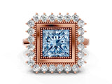 Rose gold Fancy Blue Princess  Halo Diamond Ring with Milgrain Edge and Round Prong Setting_23