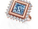 Rose gold Fancy Blue Princess  Halo Diamond Ring with Milgrain Edge and Round Prong Setting_24