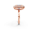 Rose gold Fancy Blue Princess  Halo Diamond Ring with Milgrain Edge and Round Prong Setting_25
