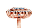 Rose gold Fancy Blue Princess  Halo Diamond Ring with Milgrain Edge and Round Prong Setting_28