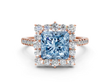 Rose gold Fancy Blue Princess  Halo Diamond Ring with Pavé Band and Prong Setting_20