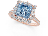 Rose gold Fancy Blue Princess  Halo Diamond Ring with Pavé Band and Prong Setting_21