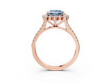 Rose gold Fancy Blue Princess  Halo Diamond Ring with Pavé Band and Prong Setting_23