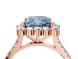 Rose gold Fancy Blue Princess  Halo Diamond Ring with Pavé Band and Prong Setting_24