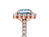 Rose gold Fancy Blue Princess  Halo Diamond Ring with Pavé Band and Prong Setting_25