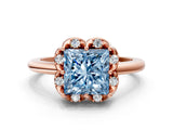 Rose gold Fancy Blue Princess  Halo Diamond Ring with Round Cluster Setting, Solitaire Band, and Four-Prong Setting_51