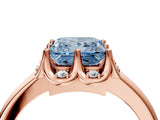 Rose gold Fancy Blue Princess  Halo Diamond Ring with Round Cluster Setting, Solitaire Band, and Four-Prong Setting_55