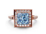 Rose gold Fancy Blue Princess  Halo Diamond Ring with Split Shank and Four-Prong Setting_45