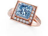 Rose gold Fancy Blue Princess  Halo Diamond Ring with Split Shank and Four-Prong Setting_46