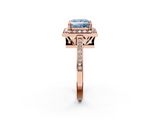 Rose gold Fancy Blue Princess  Halo Diamond Ring with Split Shank and Four-Prong Setting_47