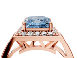 Rose gold Fancy Blue Princess  Halo Diamond Ring with Split Shank and Four-Prong Setting_49