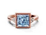 Rose gold Fancy Blue Princess  Halo Diamond Ring with Tapered Band and Four-Prong Setting_3