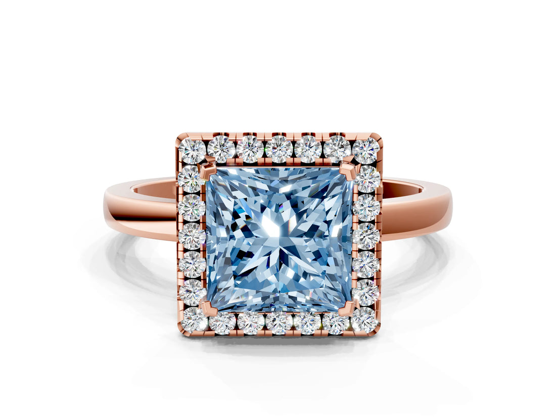 Rose gold Fancy Blue Princess  Halo Diamond Solitaire with Pavé Band and Four-Prong Setting_71